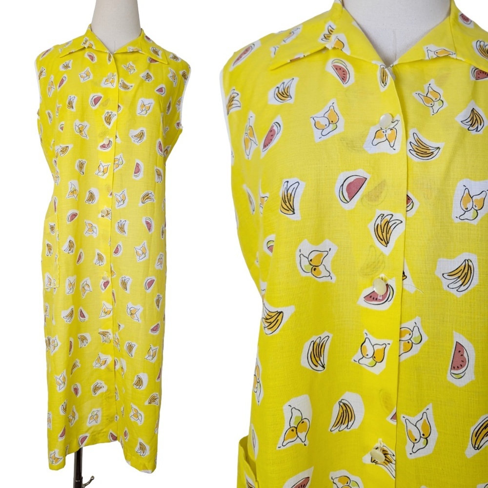 Yellow Fruit Duster Button Down Size Medium Midi Pajamas